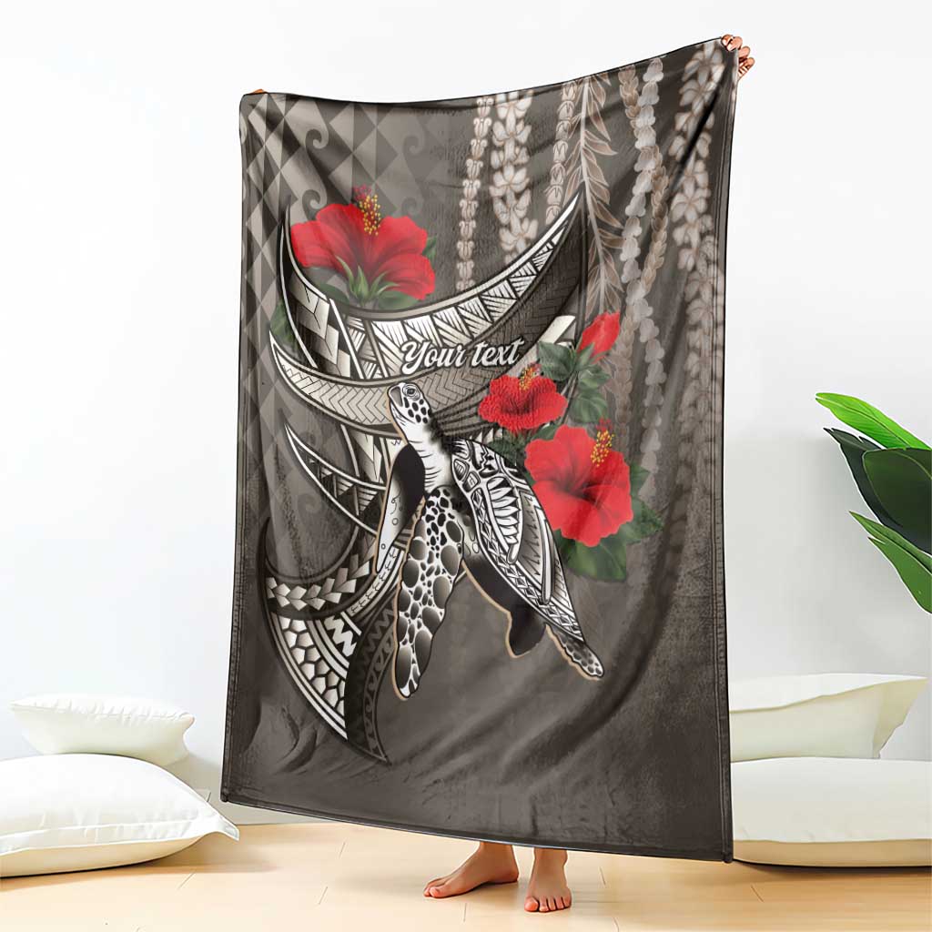 Hawaiian Honu Personalized Blanket Mocha Mousse Hibiscus Tribal Hook Pattern LT9 - Polynesian Pride
