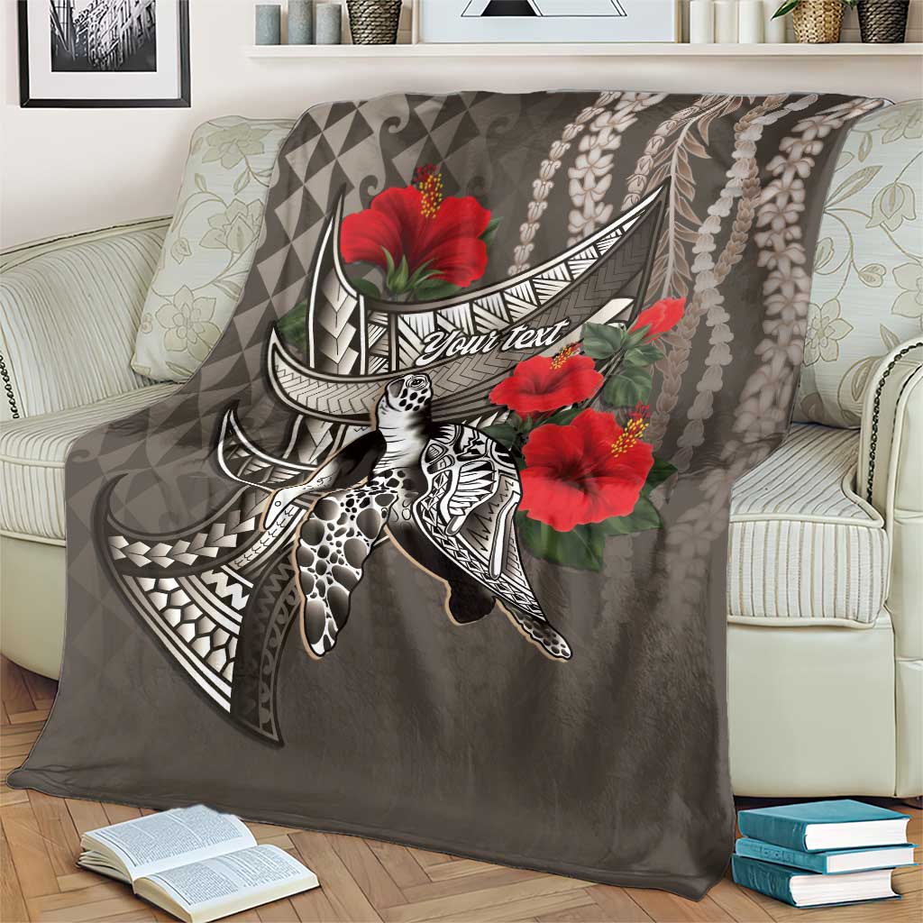 Hawaiian Honu Personalized Blanket Mocha Mousse Hibiscus Tribal Hook Pattern LT9 - Polynesian Pride