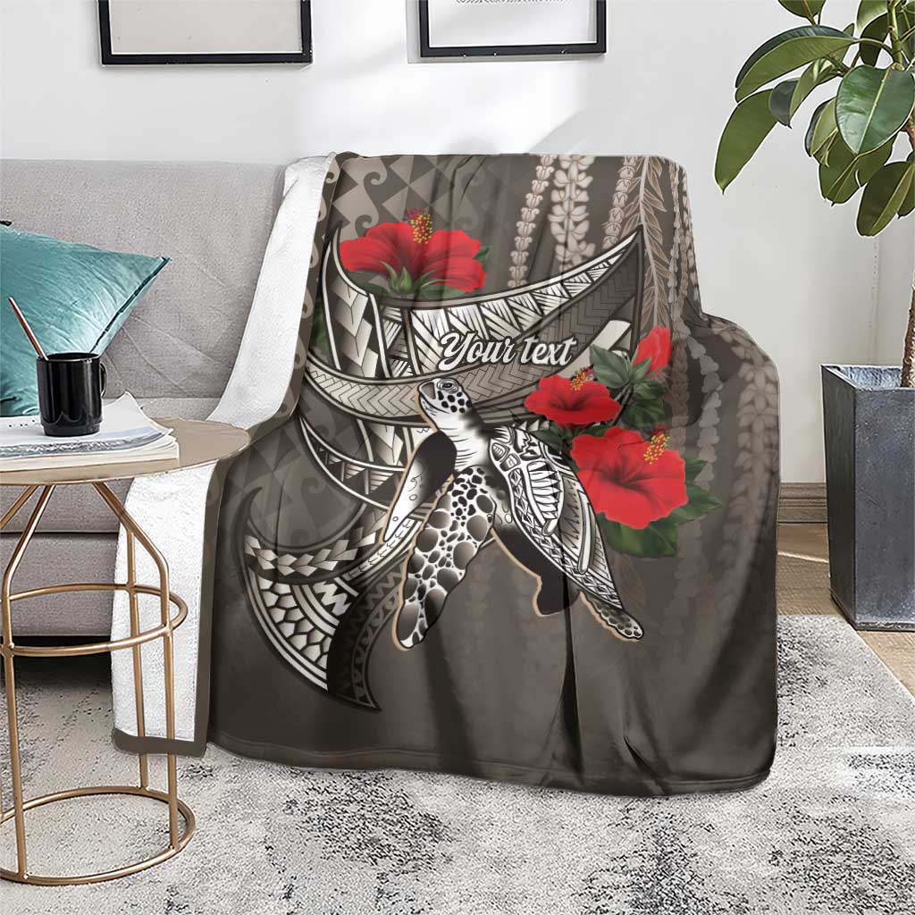 Hawaiian Honu Personalized Blanket Mocha Mousse Hibiscus Tribal Hook Pattern LT9 - Polynesian Pride