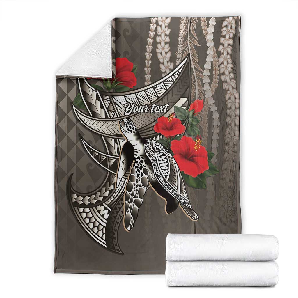 Hawaiian Honu Personalized Blanket Mocha Mousse Hibiscus Tribal Hook Pattern LT9 - Polynesian Pride