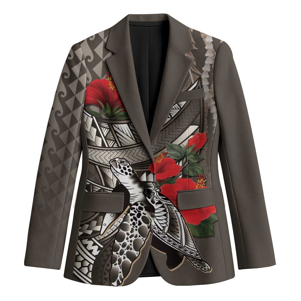 Hawaiian Honu Personalized Blazer Mocha Mousse Hibiscus Tribal Hook Pattern LT9 Unisex Mocha - Polynesian Pride
