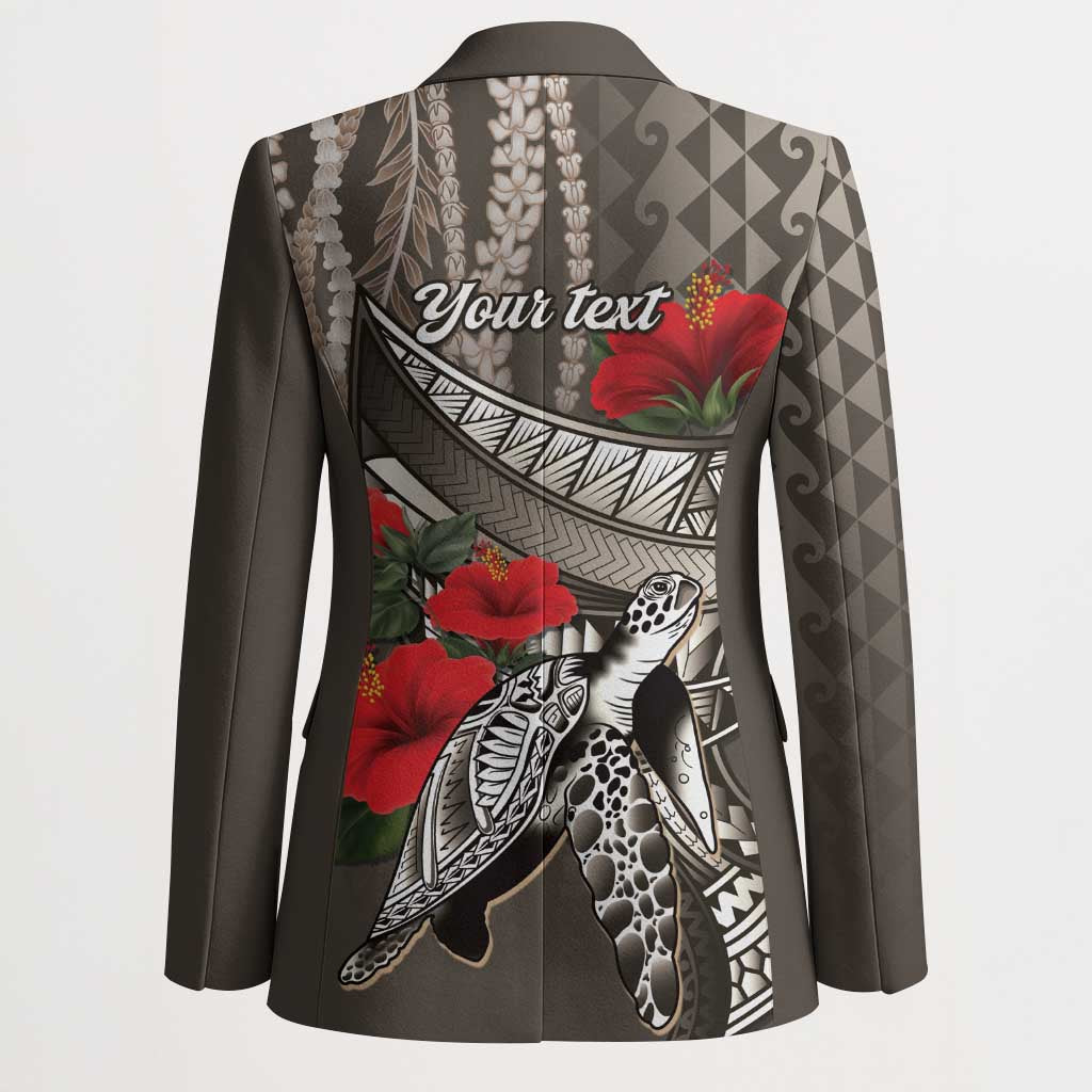 Hawaiian Honu Personalized Blazer Mocha Mousse Hibiscus Tribal Hook Pattern LT9 - Polynesian Pride