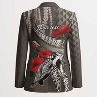 Hawaiian Honu Personalized Blazer Mocha Mousse Hibiscus Tribal Hook Pattern LT9 - Polynesian Pride