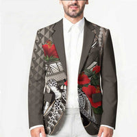Hawaiian Honu Personalized Blazer Mocha Mousse Hibiscus Tribal Hook Pattern LT9 - Polynesian Pride