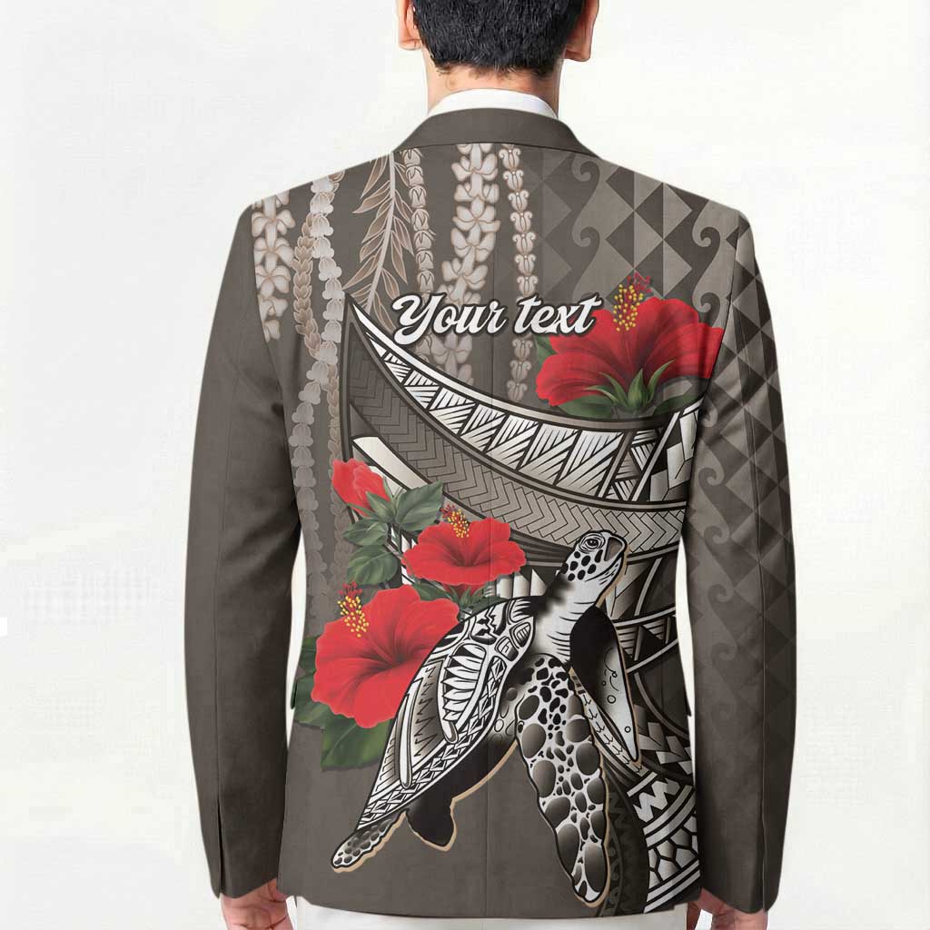 Hawaiian Honu Personalized Blazer Mocha Mousse Hibiscus Tribal Hook Pattern LT9 - Polynesian Pride