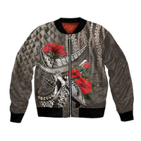 Hawaiian Honu Personalized Bomber Jacket Mocha Mousse Hibiscus Tribal Hook Pattern LT9 Unisex Mocha - Polynesian Pride