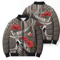 Hawaiian Honu Personalized Bomber Puffer Jacket Mocha Mousse Hibiscus Tribal Hook Pattern LT9 - Polynesian Pride