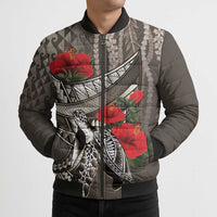 Hawaiian Honu Personalized Bomber Puffer Jacket Mocha Mousse Hibiscus Tribal Hook Pattern LT9 - Polynesian Pride