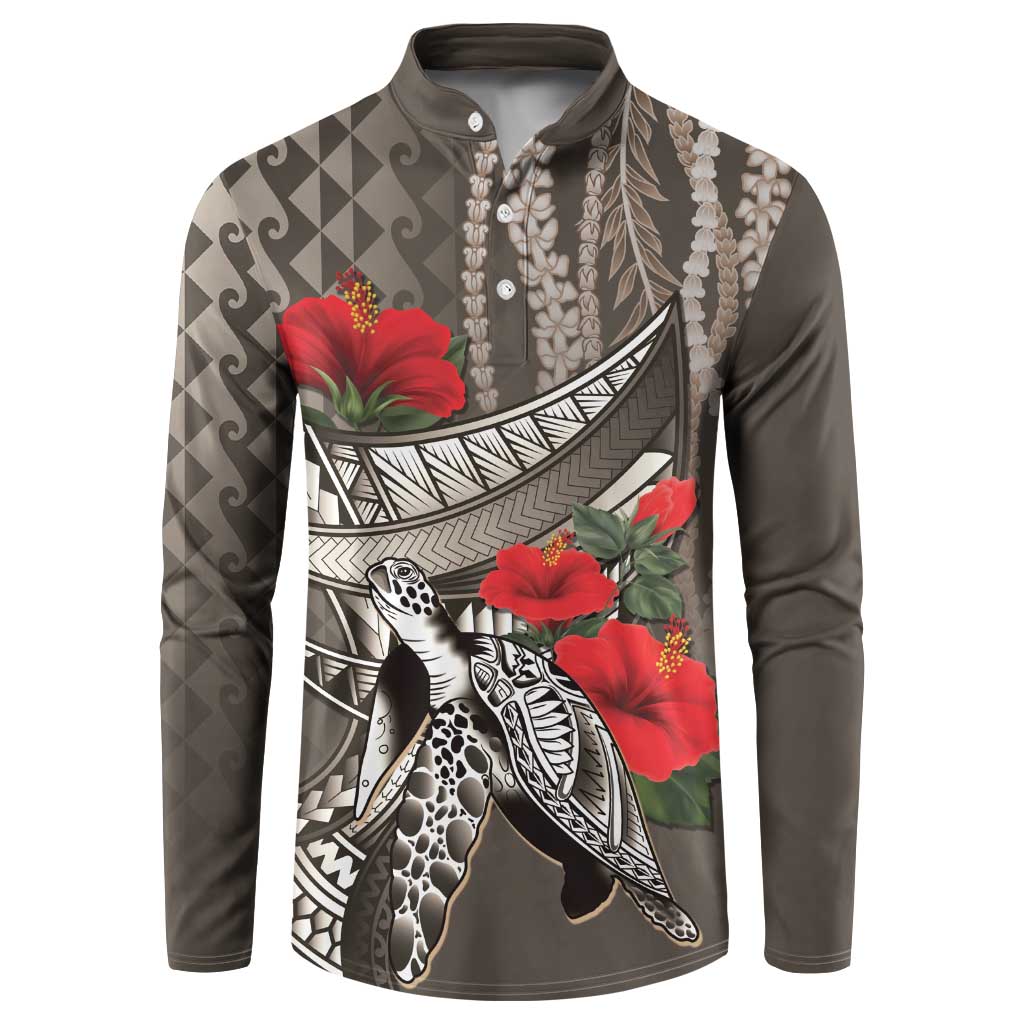 Hawaiian Honu Personalized Button Sweatshirt Mocha Mousse Hibiscus Tribal Hook Pattern LT9 Mocha - Polynesian Pride