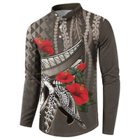 Hawaiian Honu Personalized Button Sweatshirt Mocha Mousse Hibiscus Tribal Hook Pattern LT9 - Polynesian Pride