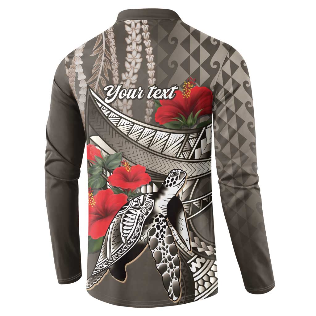 Hawaiian Honu Personalized Button Sweatshirt Mocha Mousse Hibiscus Tribal Hook Pattern LT9 - Polynesian Pride