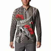 Hawaiian Honu Personalized Button Sweatshirt Mocha Mousse Hibiscus Tribal Hook Pattern LT9 - Polynesian Pride