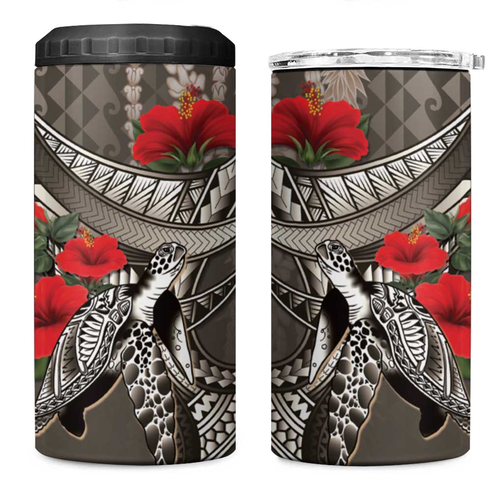 Hawaiian Honu Personalized 4 in 1 Can Cooler Tumbler Mocha Mousse Hibiscus Tribal Hook Pattern LT9 One Size: 16 oz Mocha - Polynesian Pride