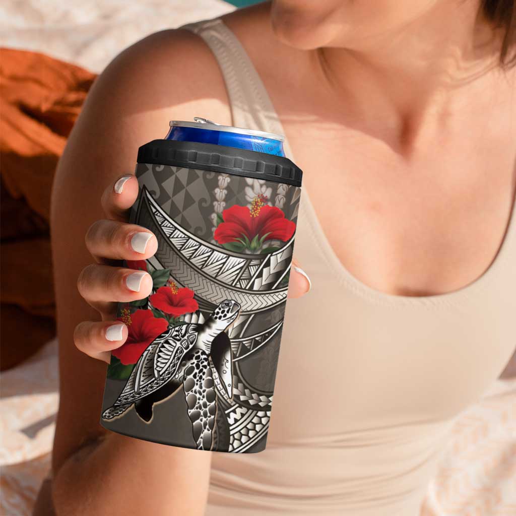 Hawaiian Honu Personalized 4 in 1 Can Cooler Tumbler Mocha Mousse Hibiscus Tribal Hook Pattern LT9 - Polynesian Pride