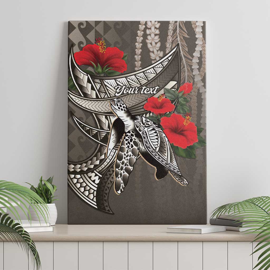 Hawaiian Honu Personalized Canvas Wall Art Mocha Mousse Hibiscus Tribal Hook Pattern LT9 - Polynesian Pride