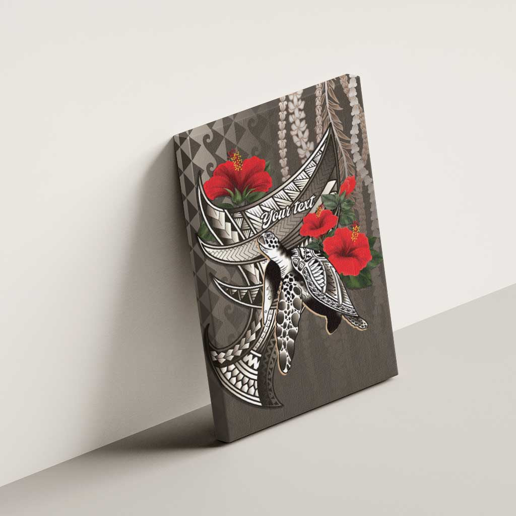 Hawaiian Honu Personalized Canvas Wall Art Mocha Mousse Hibiscus Tribal Hook Pattern LT9 - Polynesian Pride