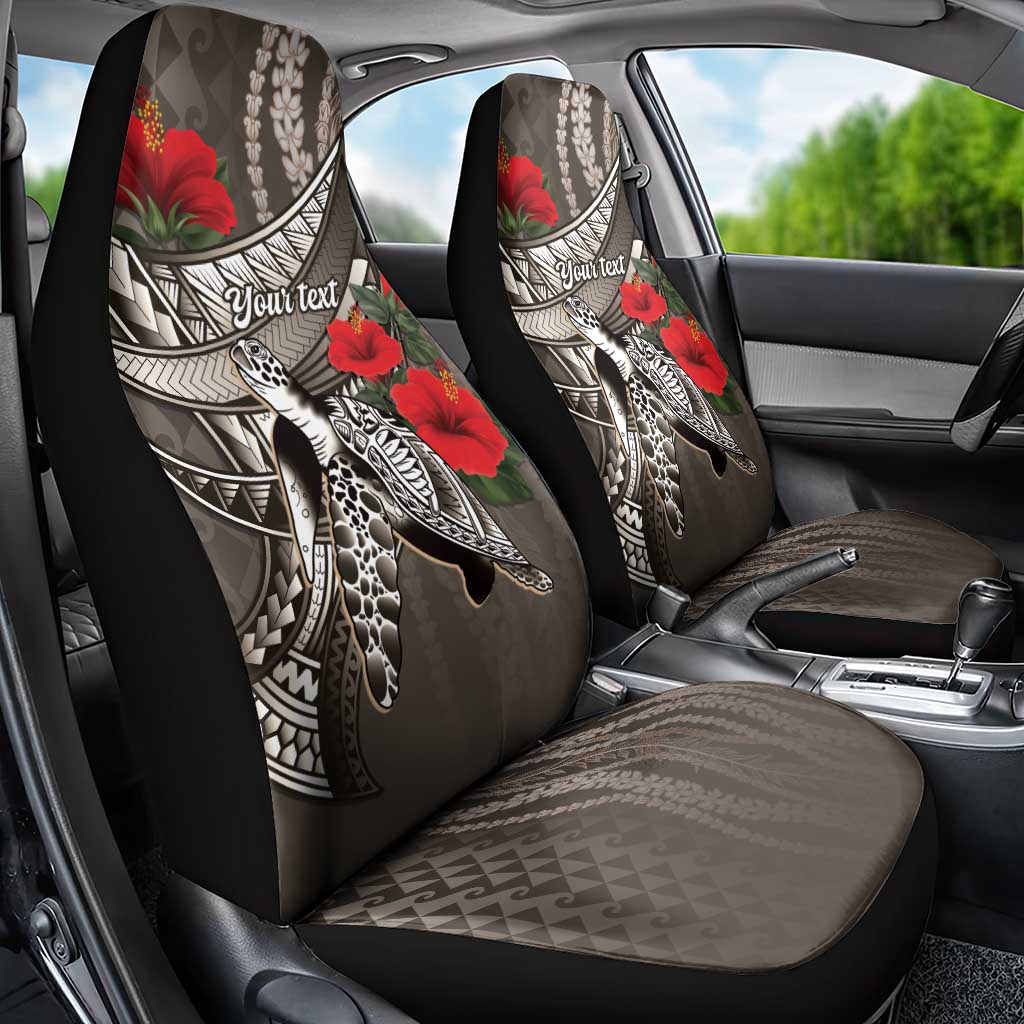 Hawaiian Honu Personalized Car Seat Cover Mocha Mousse Hibiscus Tribal Hook Pattern LT9 - Polynesian Pride