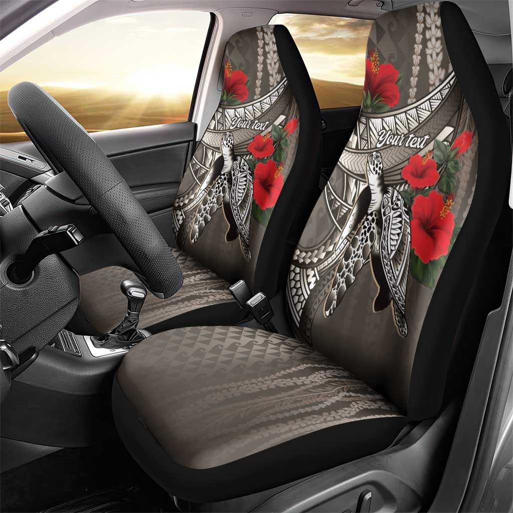 Hawaiian Honu Personalized Car Seat Cover Mocha Mousse Hibiscus Tribal Hook Pattern LT9 - Polynesian Pride