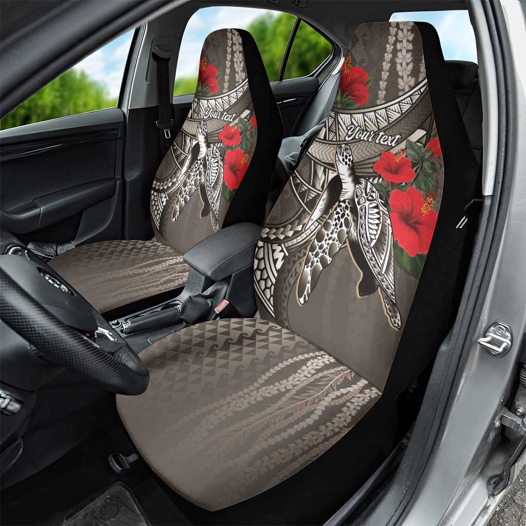 Hawaiian Honu Personalized Car Seat Cover Mocha Mousse Hibiscus Tribal Hook Pattern LT9 - Polynesian Pride