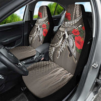 Hawaiian Honu Personalized Car Seat Cover Mocha Mousse Hibiscus Tribal Hook Pattern LT9 - Polynesian Pride