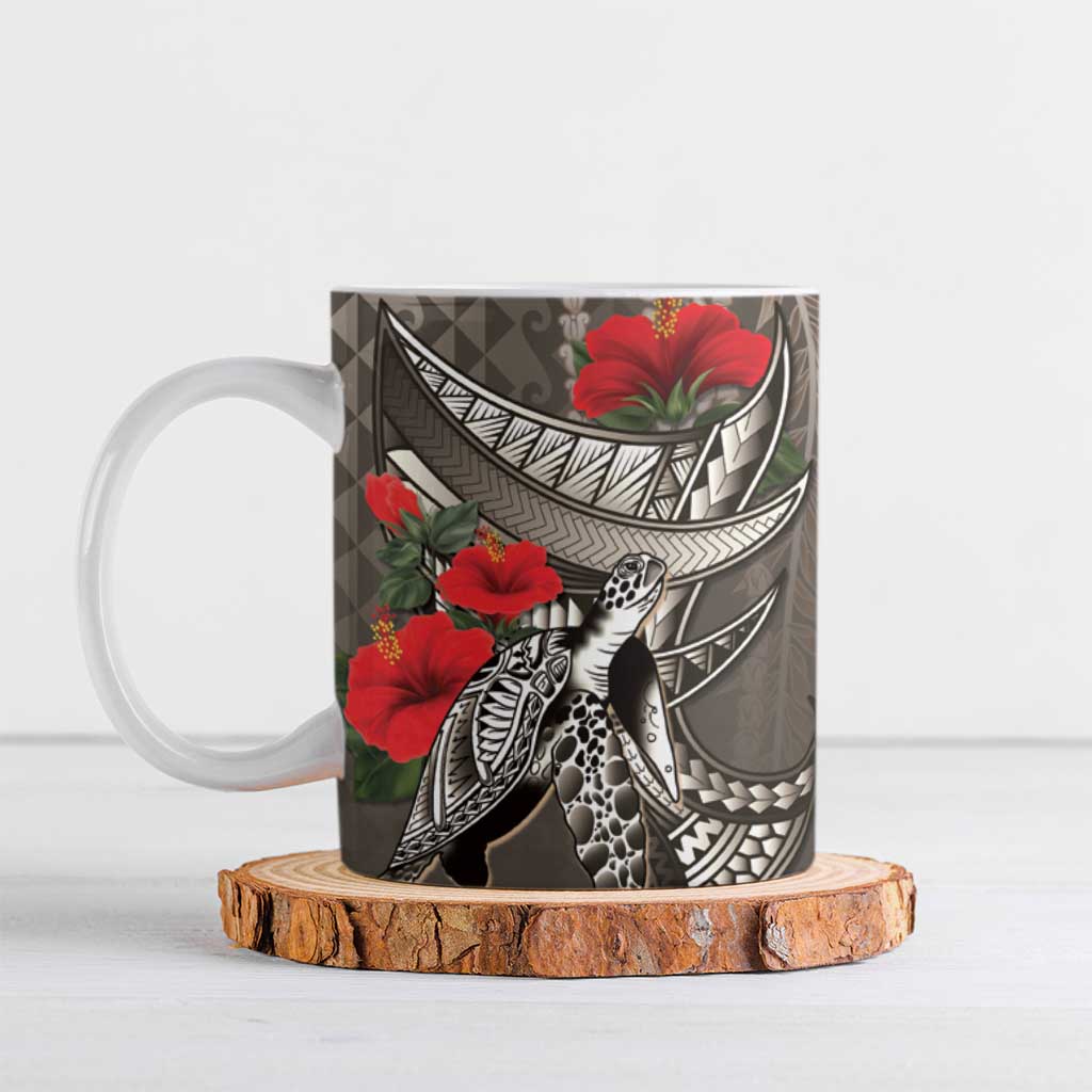 Hawaiian Honu Personalized Ceramic Mug Mocha Mousse Hibiscus Tribal Hook Pattern LT9 Mocha - Polynesian Pride