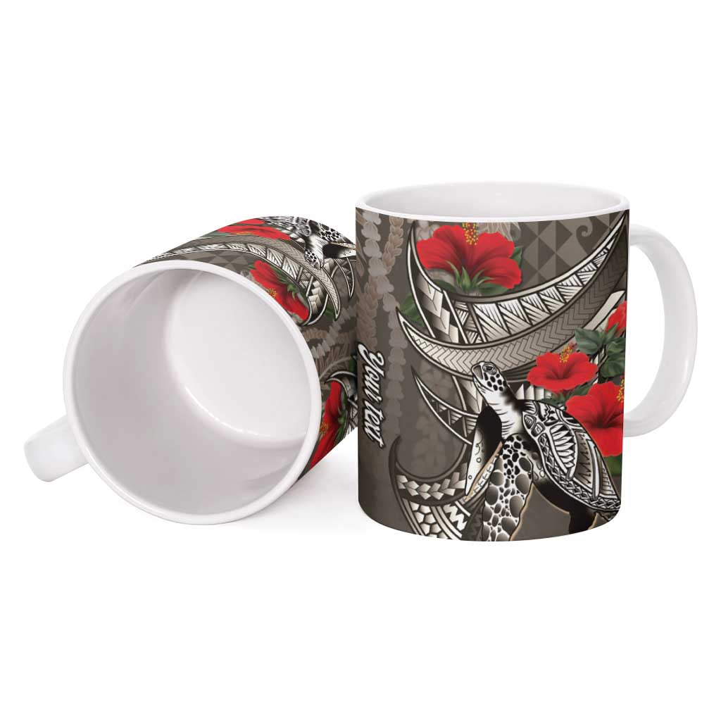 Hawaiian Honu Personalized Ceramic Mug Mocha Mousse Hibiscus Tribal Hook Pattern LT9 - Polynesian Pride