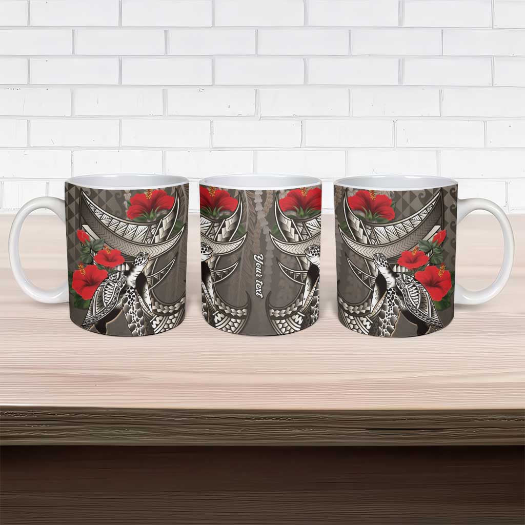 Hawaiian Honu Personalized Ceramic Mug Mocha Mousse Hibiscus Tribal Hook Pattern LT9 - Polynesian Pride