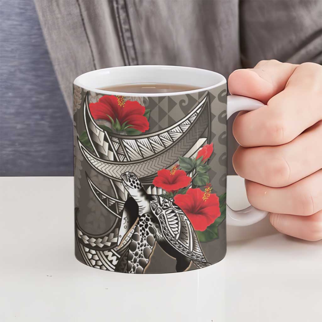 Hawaiian Honu Personalized Ceramic Mug Mocha Mousse Hibiscus Tribal Hook Pattern LT9 - Polynesian Pride