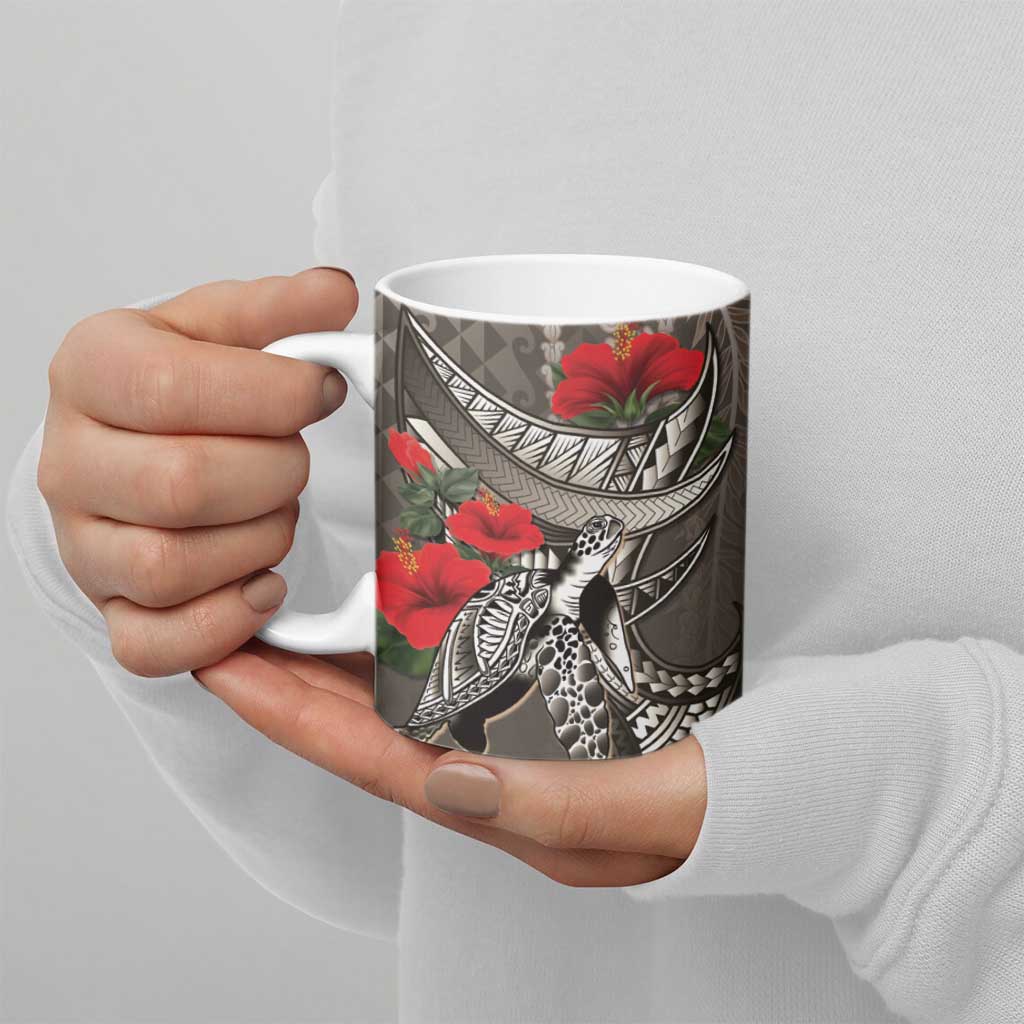 Hawaiian Honu Personalized Ceramic Mug Mocha Mousse Hibiscus Tribal Hook Pattern LT9 - Polynesian Pride