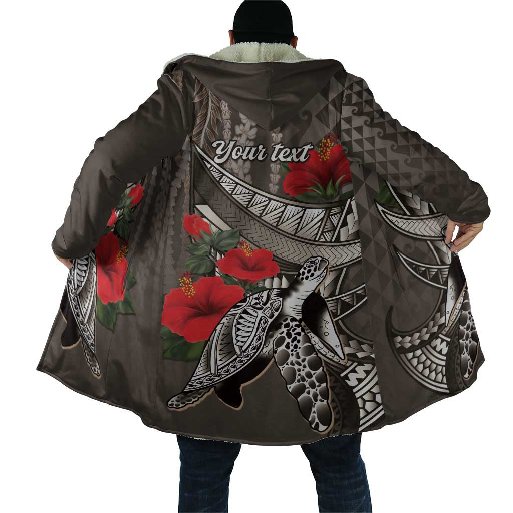 Hawaiian Honu Personalized Cloak Mocha Mousse Hibiscus Tribal Hook Pattern LT9 - Polynesian Pride