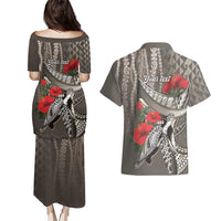 Hawaiian Honu Personalized Couples Matching Puletasi and Hawaiian Shirt Mocha Mousse Hibiscus Tribal Hook Pattern LT9 - Polynesian Pride