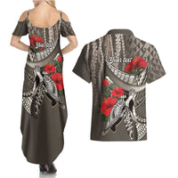 Hawaiian Honu Personalized Couples Matching Summer Maxi Dress and Hawaiian Shirt Mocha Mousse Hibiscus Tribal Hook Pattern LT9 - Polynesian Pride