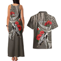 Hawaiian Honu Personalized Couples Matching Tank Maxi Dress and Hawaiian Shirt Mocha Mousse Hibiscus Tribal Hook Pattern LT9 - Polynesian Pride