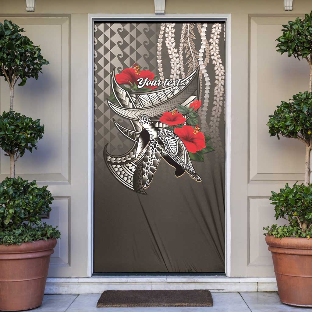 Hawaiian Honu Personalized Door Cover Mocha Mousse Hibiscus Tribal Hook Pattern LT9 Mocha - Polynesian Pride