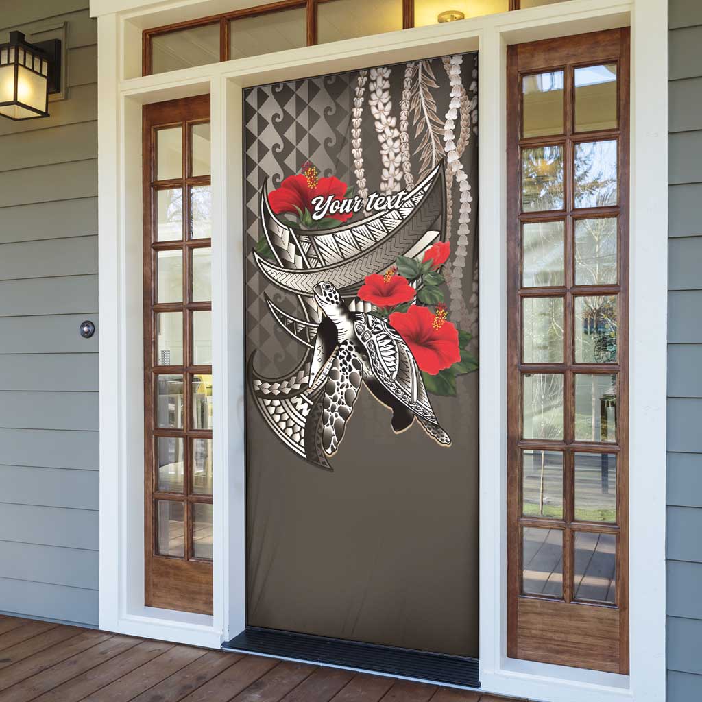 Hawaiian Honu Personalized Door Cover Mocha Mousse Hibiscus Tribal Hook Pattern LT9 - Polynesian Pride