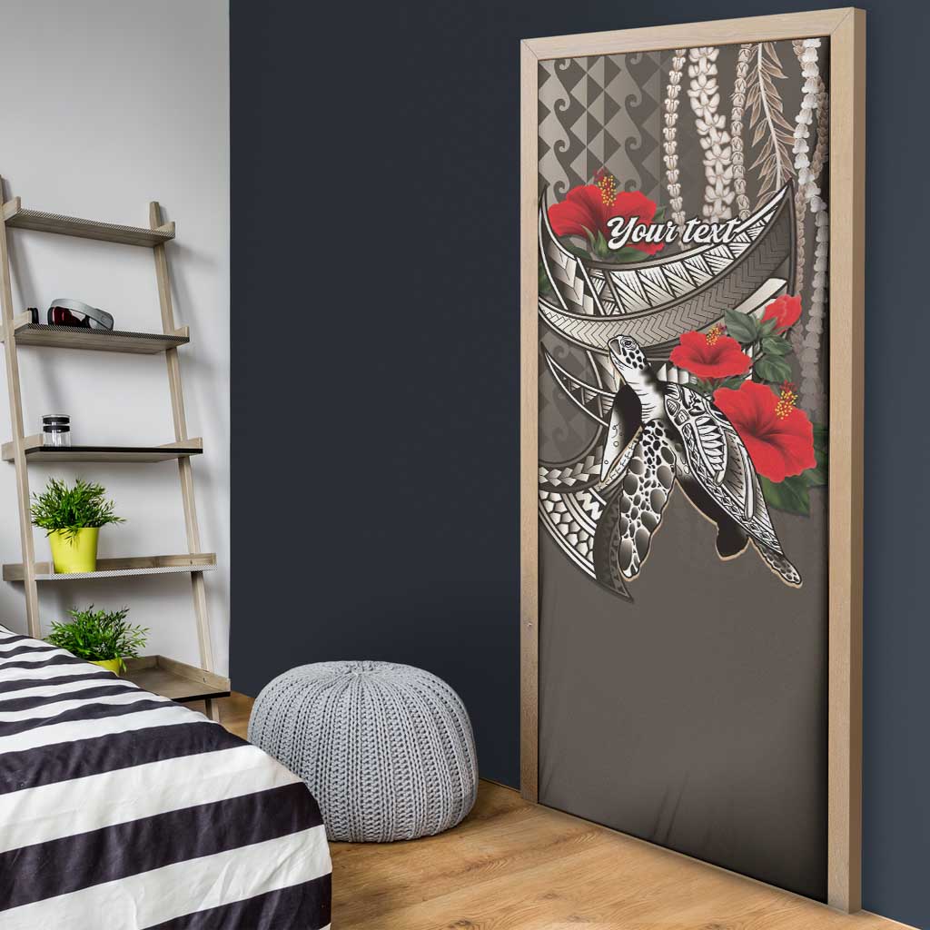 Hawaiian Honu Personalized Door Cover Mocha Mousse Hibiscus Tribal Hook Pattern LT9 - Polynesian Pride