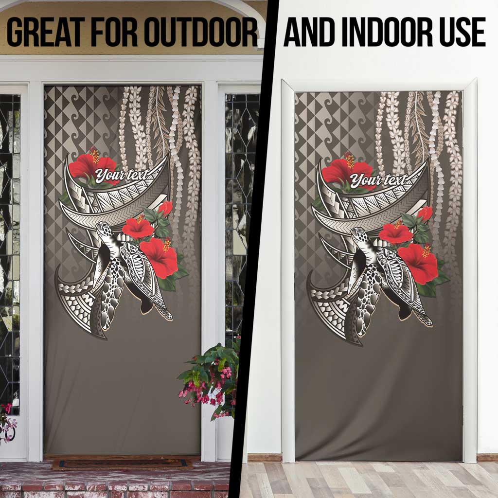 Hawaiian Honu Personalized Door Cover Mocha Mousse Hibiscus Tribal Hook Pattern LT9 - Polynesian Pride
