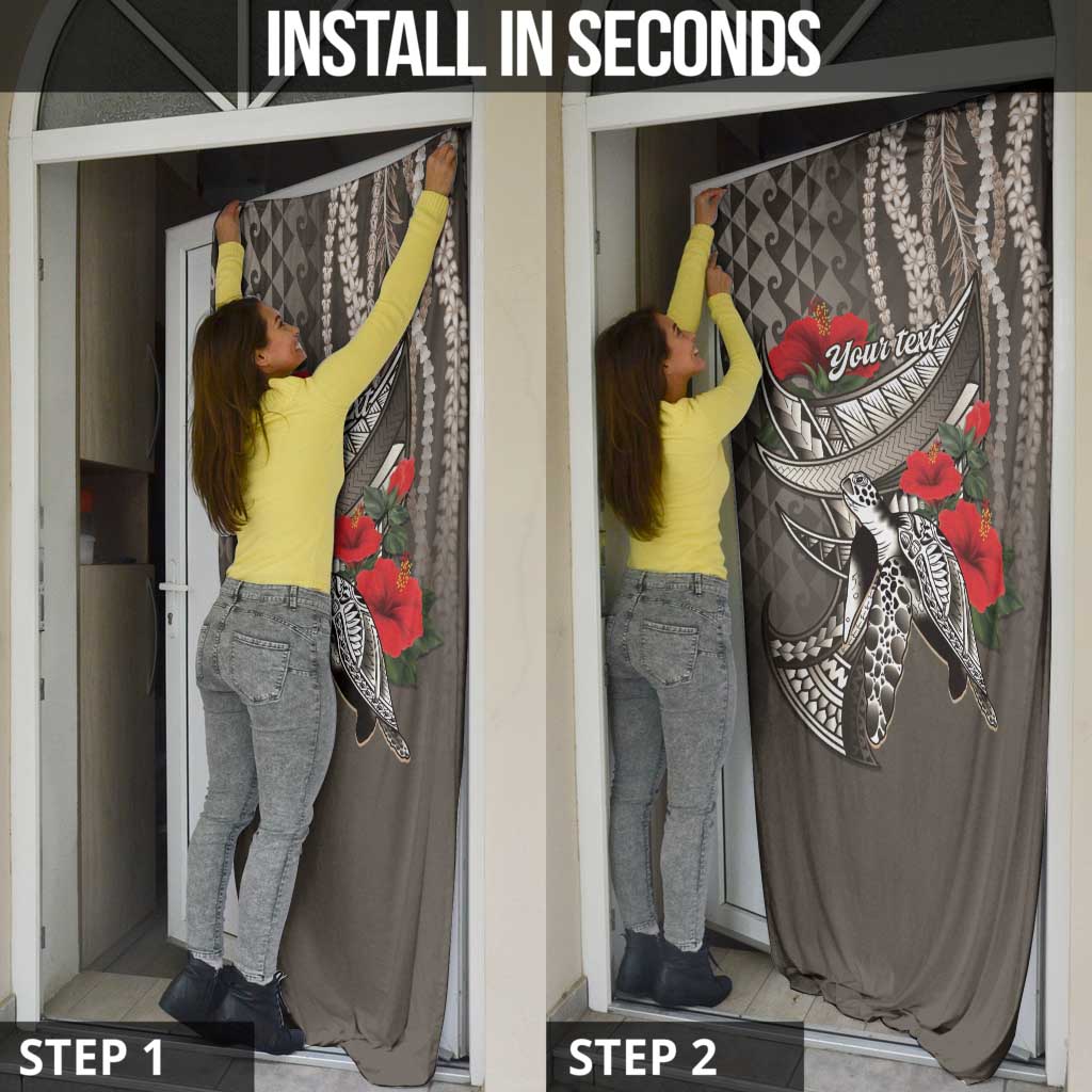 Hawaiian Honu Personalized Door Cover Mocha Mousse Hibiscus Tribal Hook Pattern LT9 - Polynesian Pride