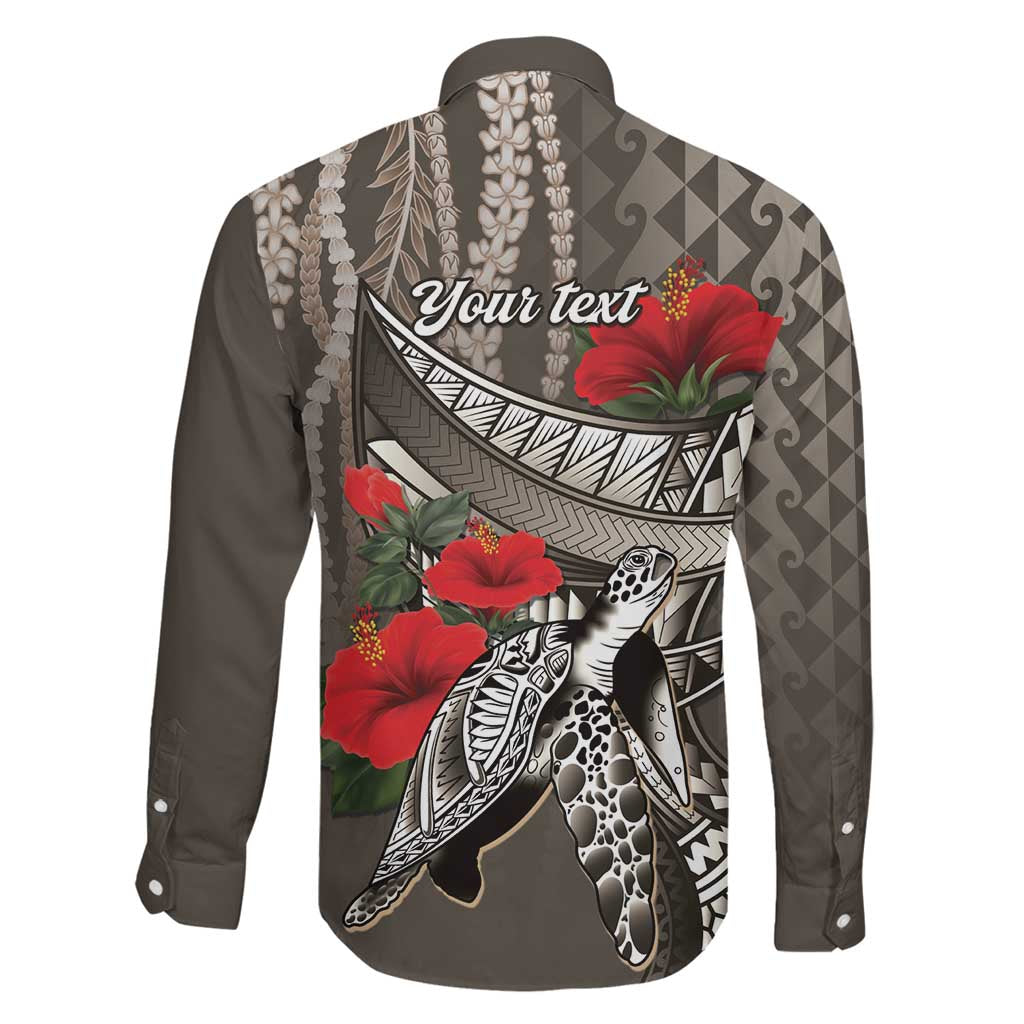 Hawaiian Honu Personalized Family Matching Long Sleeve Bodycon Dress and Hawaiian Shirt Mocha Mousse Hibiscus Tribal Hook Pattern LT9 - Polynesian Pride