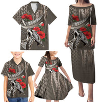 Hawaiian Honu Personalized Family Matching Puletasi and Hawaiian Shirt Mocha Mousse Hibiscus Tribal Hook Pattern LT9 - Polynesian Pride