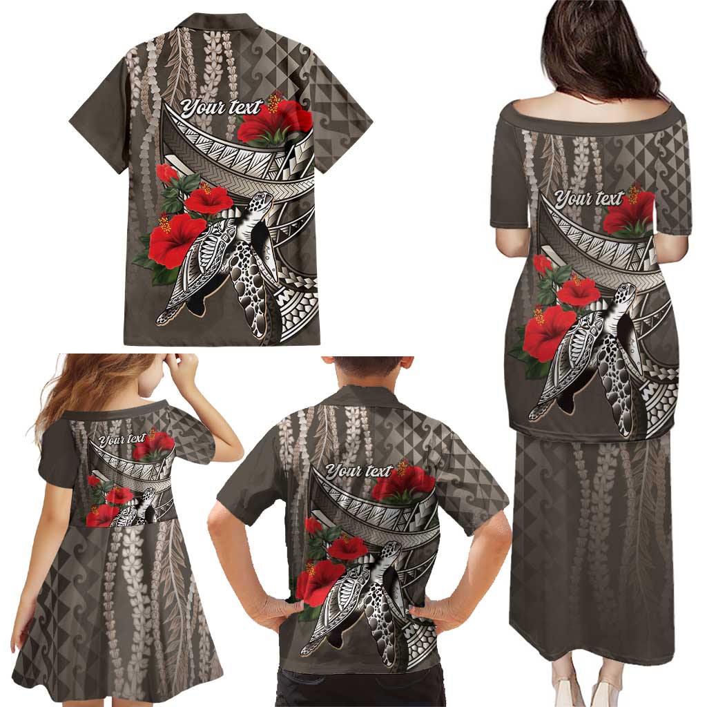 Hawaiian Honu Personalized Family Matching Puletasi and Hawaiian Shirt Mocha Mousse Hibiscus Tribal Hook Pattern LT9 - Polynesian Pride