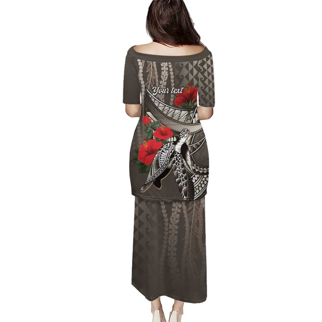 Hawaiian Honu Personalized Family Matching Puletasi and Hawaiian Shirt Mocha Mousse Hibiscus Tribal Hook Pattern LT9 - Polynesian Pride