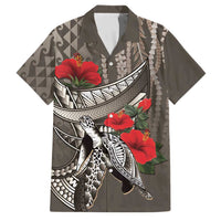 Hawaiian Honu Personalized Family Matching Short Sleeve Bodycon Dress and Hawaiian Shirt Mocha Mousse Hibiscus Tribal Hook Pattern
