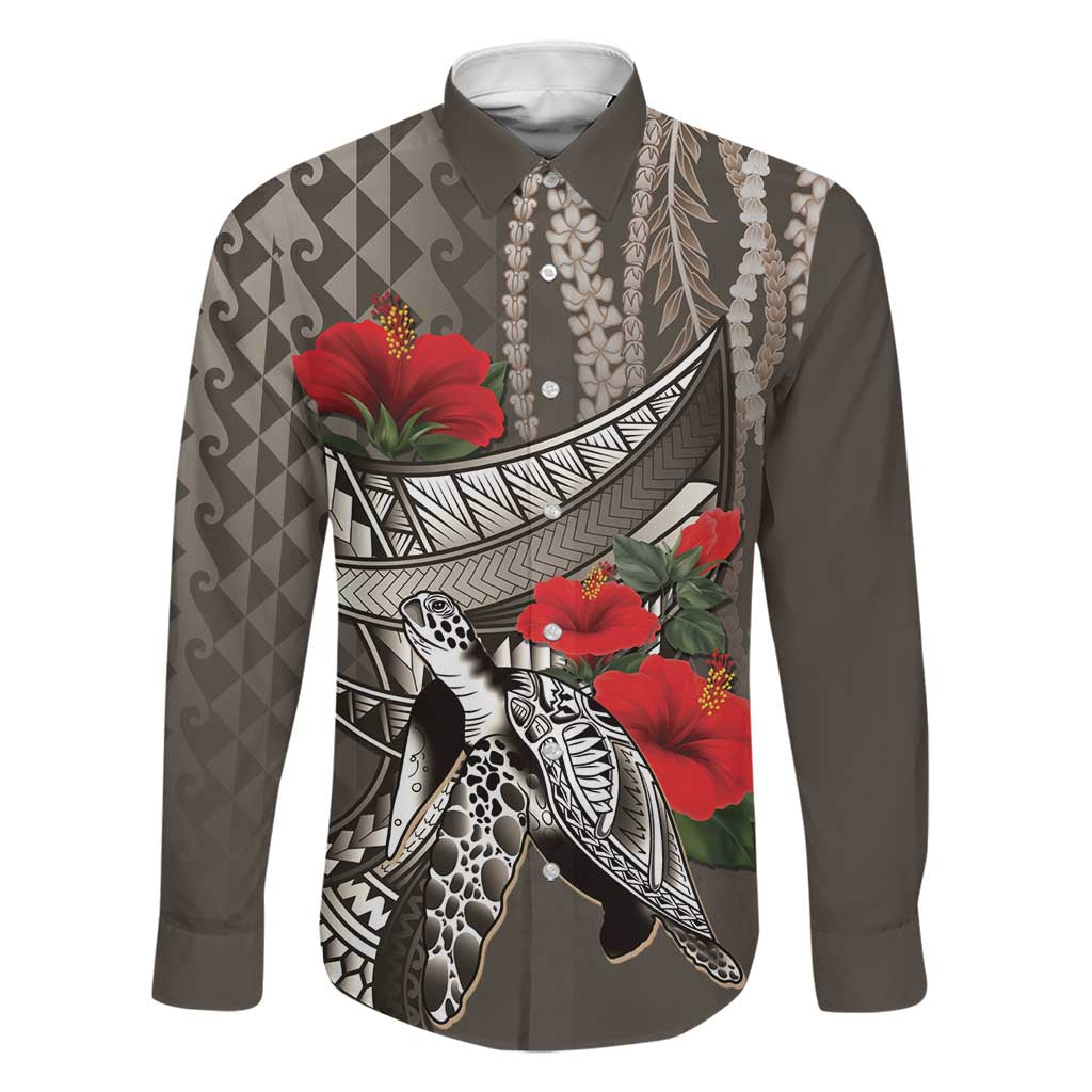 Hawaiian Honu Personalized Family Matching Short Sleeve Bodycon Dress and Hawaiian Shirt Mocha Mousse Hibiscus Tribal Hook Pattern