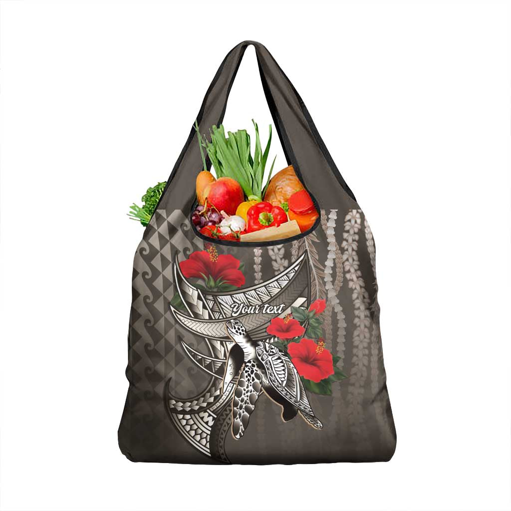 Hawaiian Honu Personalized Grocery Bag Mocha Mousse Hibiscus Tribal Hook Pattern LT9 1-pack One Size Mocha - Polynesian Pride