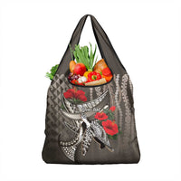 Hawaiian Honu Personalized Grocery Bag Mocha Mousse Hibiscus Tribal Hook Pattern LT9 1-pack One Size Mocha - Polynesian Pride
