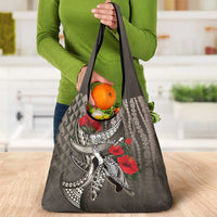 Hawaiian Honu Personalized Grocery Bag Mocha Mousse Hibiscus Tribal Hook Pattern LT9 - Polynesian Pride