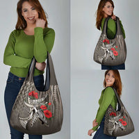 Hawaiian Honu Personalized Grocery Bag Mocha Mousse Hibiscus Tribal Hook Pattern LT9 - Polynesian Pride