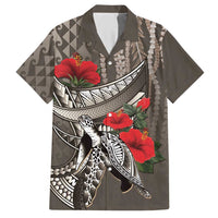 Hawaiian Honu Personalized Hawaiian Shirt Mocha Mousse Hibiscus Tribal Hook Pattern LT9 Mocha - Polynesian Pride