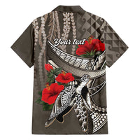 Hawaiian Honu Personalized Hawaiian Shirt Mocha Mousse Hibiscus Tribal Hook Pattern LT9 - Polynesian Pride